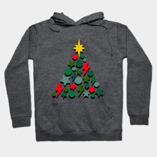 Red and Green Christmas Tree, Lightning, Star and Baubles Hoodie